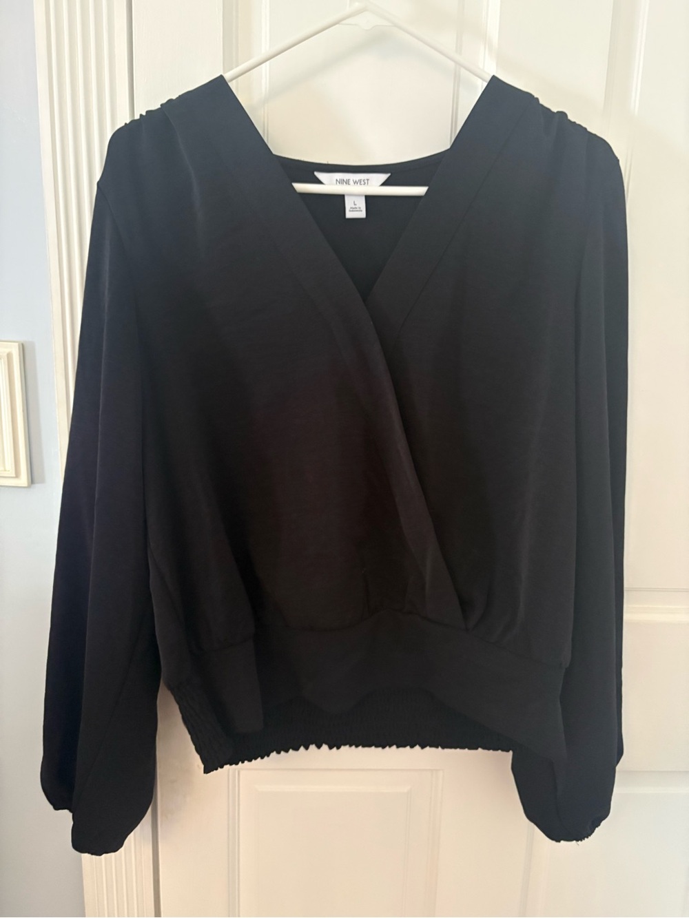 Nine West Black V-Neck Blouse with Label Detail